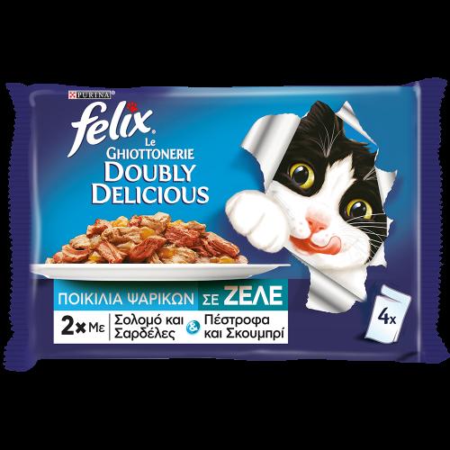 Τροφή για γάτες Ποικιλία Ψαρικών σε Ζελέ Agail Doubly Delicious Felix (4x100g) 